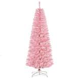HOMCOM Tall Unlit Slim Douglas Fir Artificial Christmas Tree with Realistic Branches with Tips, Pink
