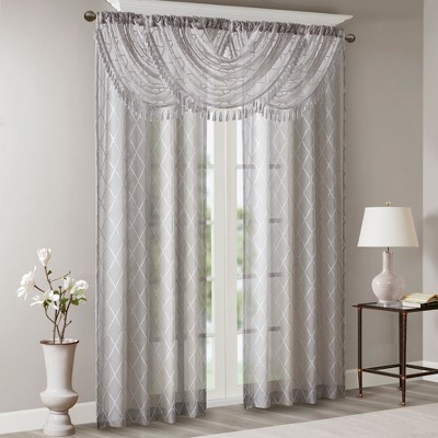 Gray Diamond Sheer Embroidered Waterfall Valance