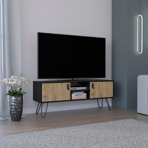 47.6" Manufactured Wood Hairpin Legs TV Rack with 2 Doors, Open Shelves, and Retro-Chic Design for Living Room and Bedroom - 1 of 4