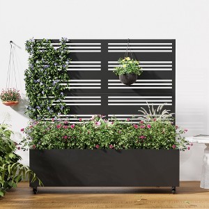 PexFix 47 in. x 47 in. Outdoor Metal Trellis with Planter Box Privacy Screen Garden Fence Wall Applique in Black - 1 of 4