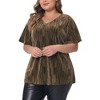 Women's Plus Size Metallic V Neck Short Sleeve Party Club Blouse - Agnes Orinda - 2 of 4
