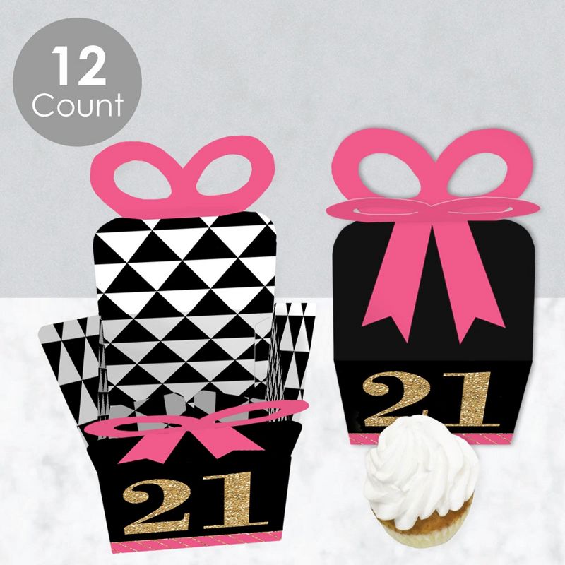 Big Dot of Happiness Finally 21 Girl - Square Favor Gift Boxes - 21st Birthday Party Bow Boxes - Set of 12, 3 of 9