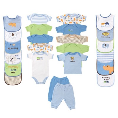 Image of Luvable Friends Baby Boy Layette Gift Cube, Blue Safari, 0-3 Months