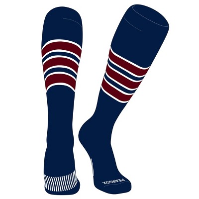 PEAR SOX Striped OTC Baseball, Softball, Football Socks (C) Navy, White, Cardinal