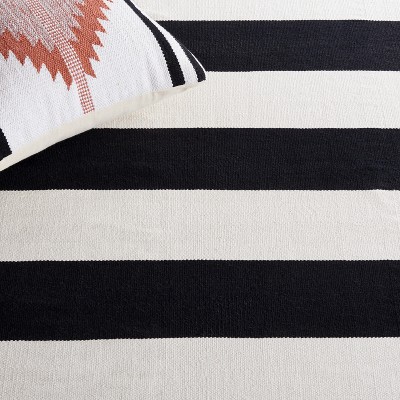 Black and Ivory Striped Cotton Runner Rug