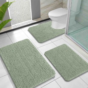 BAGOKIE 3 Piece Chenille Bathroom Rug Set - 1 of 4