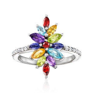 Ross-Simons 1.02 ct. t.w. Multi-Gemstone Flower Ring in Sterling Silver - 1 of 4
