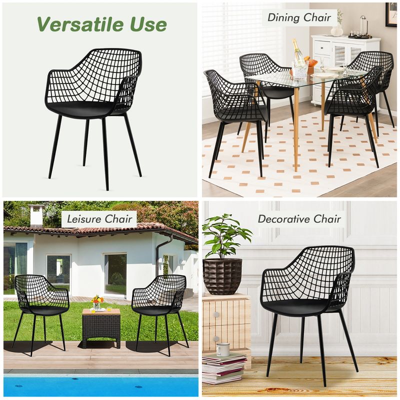 Costway Modern Dining Chair Set of 4 Plastic Shell Hollow withMetal Legs for Living Room, 5 of 11
