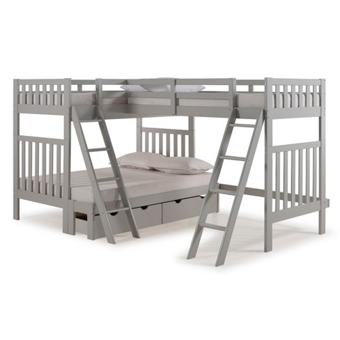 Twin Over Full Aurora Bunk Bed With Tri Bunk Extension And Storage