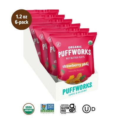 Puffworks Organic Strawberry PB&J Peanut Butter Puffs (6-pack of 1.2oz bags)