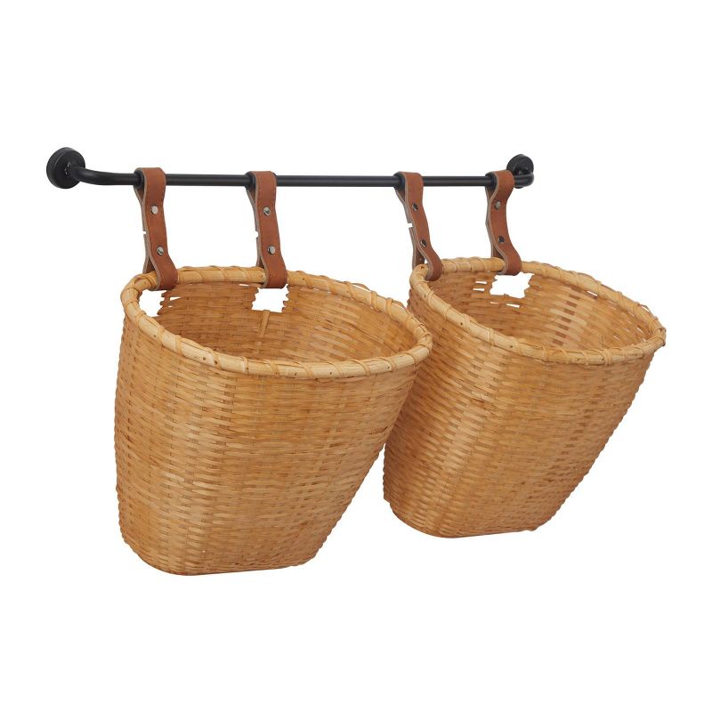14&#34;x23&#34; Bamboo Kitchen Hanging Wall Basket with Black Rod and Faux Leather Straps Brown - Olivia &#38; May, 4 of 6