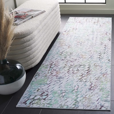 Tacoma Grey and Green Abstract Washable Runner Rug