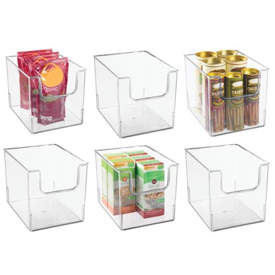 mDesign Tall Plastic Kitchen Food Storage Organizer Bin, Handles, 6 Pack - Clear