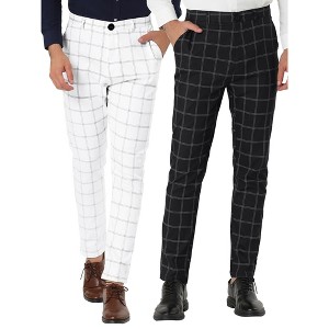 Lars Amadeus Men's Plaid Printed Slim Fit Flat Front Business Dress Pants 2 Packs - 1 of 4