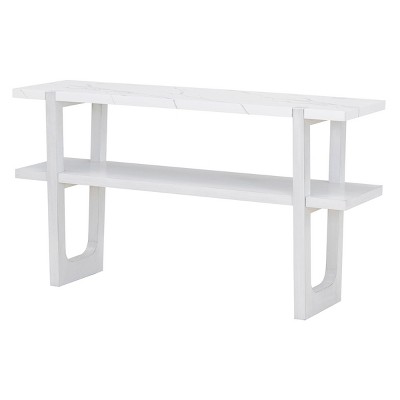 GlasFlength Console Tables Modern Narrow Entryway Table with Marble Effect Top and Open Shelf Elegant for Living Room, White, 54"*15"*30"