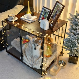BingoPaw Innovative Furniture Dog Crate Anti-Bite Indoor Pet Cage Kennel End Table with Tempered Glass & Sturdy Base & Ventilated Bars & Quiet Wheels - 1 of 4