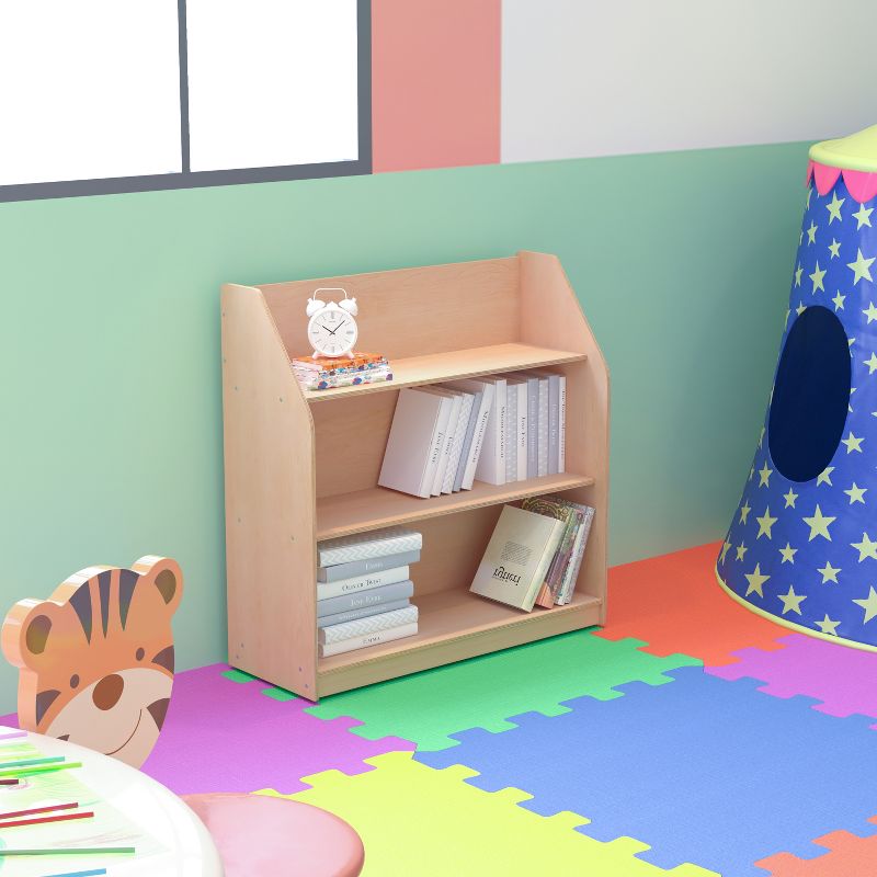Emma and Oliver Kid's Natural Wood Book Storage Shelf with Three Storage Slats and Child-Friendly Curved Edges; Recommended for Ages 5-7, 5 of 13