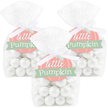 Big Dot of Happiness Girl Little Pumpkin - Fall Birthday Party or Baby Shower Clear Goodie Favor Bags - Treat Bags With Tags - Set of 12