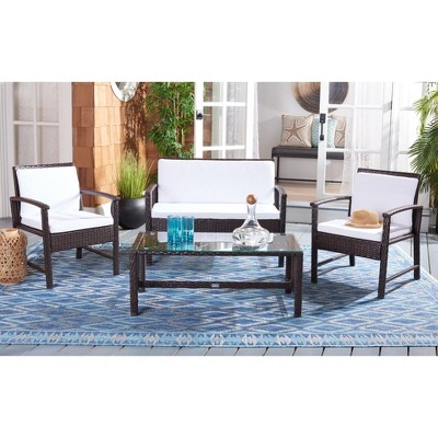 Krissy Brown and White Rattan 3-Piece Outdoor Living Set