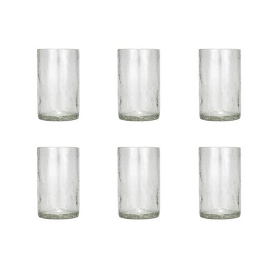 Amici Home Clear Crackle Authentic Mexican Handmade Hiball Glasses, 16oz, Set of 6