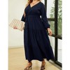 YESFASHION Women Plus Size Maxi Long Sleeve V-Neck Wrap Casual Tie Waist Long Dress - 4 of 4