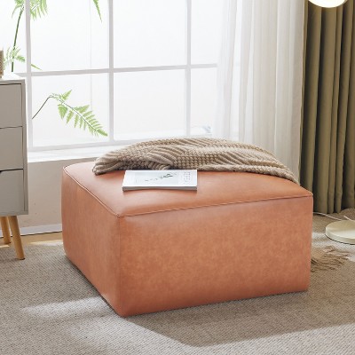 Sapphtopaz Modern 30" Ottoman Faux Leather Square Foot Stool with Cushioned Seat Sofa Ottoman for Living Room, Bedroom
