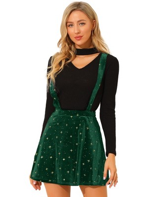Allegra K Women's Velvet Star Printed Adjustable Strap High Waist Suspender Skirt
