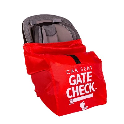 Alnoor USA Car Seat Travel Bag and Carrier for Gate Check with Travel Pouch - Bright Orange with Blue Letters for Airport, Airplane Gate