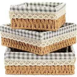 Farmlyn Creek Set of 3 Rectangular Wicker Baskets with Removable Liner, Woven Storage Shelves (3 Sizes)