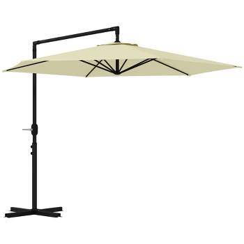 Outsunny 9.5FT Cantilever Patio Umbrella with Crank, Cross Base and Air Vent, Round Hanging Offset Umbrella for Pool, Backyard, Deck, Garden, Beige