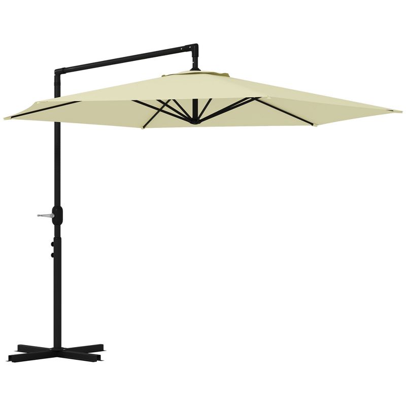 Outsunny 9.5FT Cantilever Patio Umbrella with Crank, Cross Base and Air Vent, Round Hanging Offset Umbrella for Pool, Backyard, Deck, Garden, Beige, 1 of 7