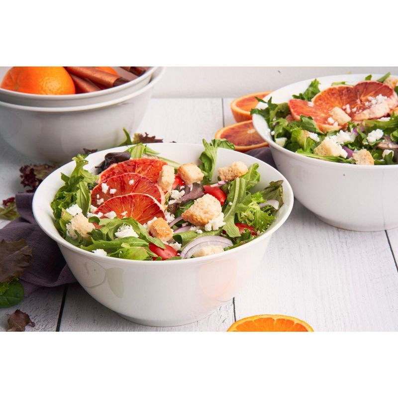 Kook Ceramic Salad Bowls, White Glossy Porcelain, 41 oz, Set of 4, 2 of 5