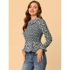 Allegra K Women's Peter Pan Collar Long Sleeve Casual Chiffon Floral Smocked Top - 4 of 4