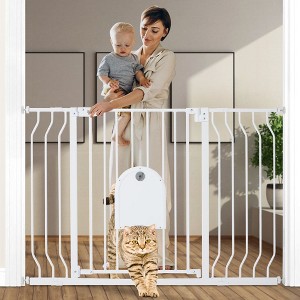 GOTGELIF Baby Safety Gate with Pet Door 29.5" to 48.4" Wide - Auto Close - Pressure Mount - Cat Door - 1 of 4