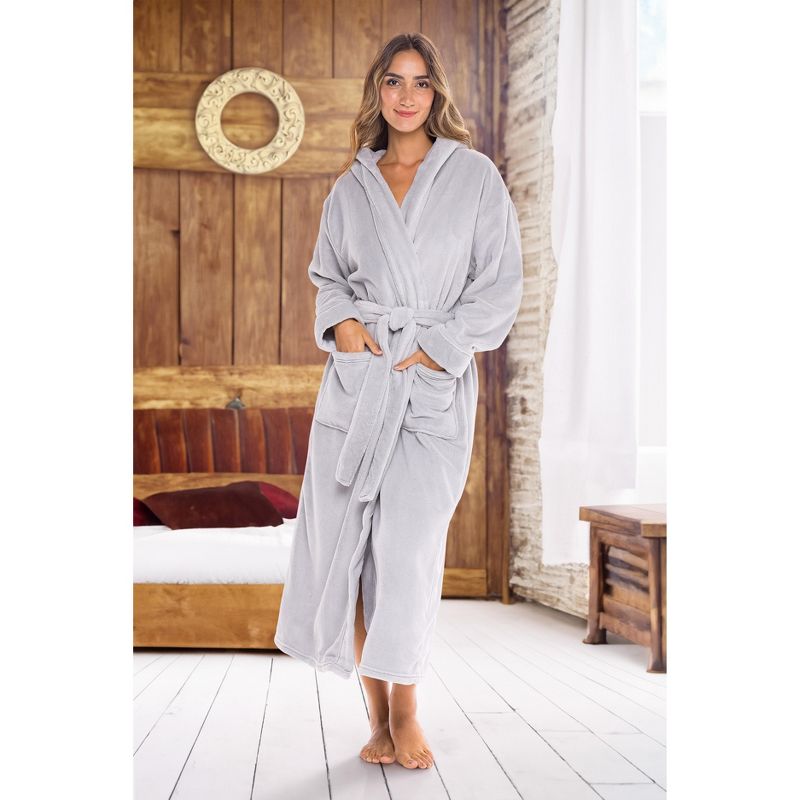 ADR Women's Classic Winter Bath Robe, Hooded Soft Cozy Plush Fleece Bathrobe Loungewear, 3 of 8