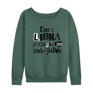Women's - Instant Message - Libra Indecisive Lightweight French Terry Wide Neck Long Sleeve Graphic Shirt - 1 of 4