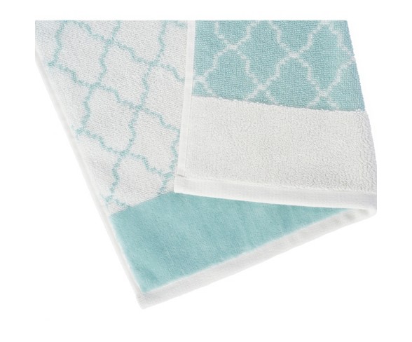 4pc Lattice Solid/Jacquard Bath Towel Set White/Aqua - Loft