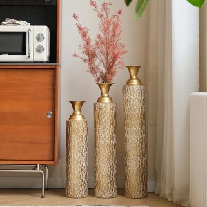 AZL1 Life Concept Decorative Floor Vase 3 Piece Set Metal Growing Vine Etched Pattern Round for Home Centerpiece Decor, Gold, 21.02"*7.99"*35.98" - 1 of 4