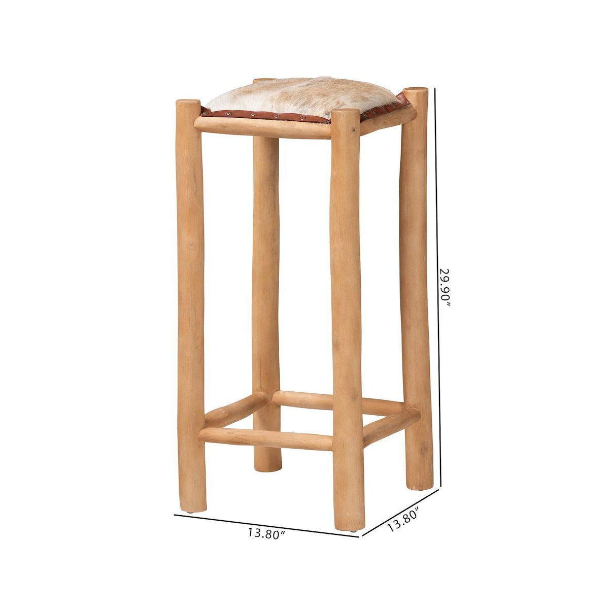 bali & pari,Rivera Genuine Goat Leather Bar Stool - Rustic Boho Seating with Teak Wood - thumbnail 5