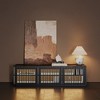 POVISON 59" Mid-Century Modern Wood Slatted TV Stand with LED lights, LED TV Stand, Black TV Console - 2 of 4