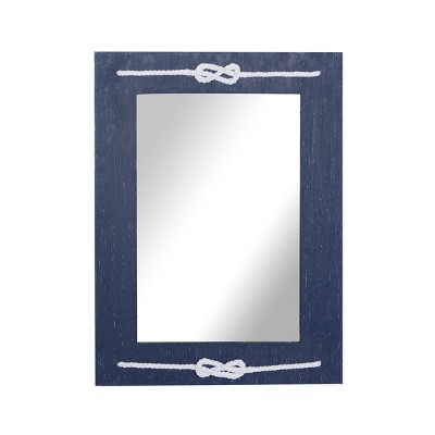 Wood Wall Mirror with Knot Detailing Blue - Olivia & May: Nautical Style, Rectangular, No Assembly Required