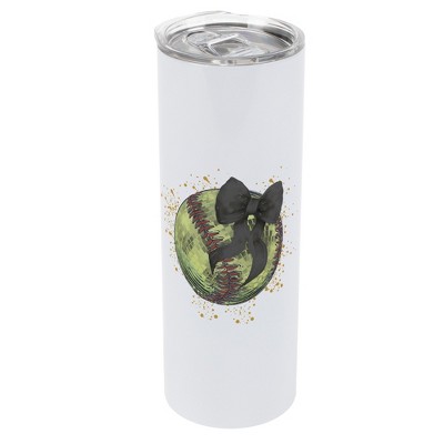 Elanze Designs 20 Ounce Stainless Steel On the Go Travel Tumbler With Push Top Lid, Softball With Black Bow