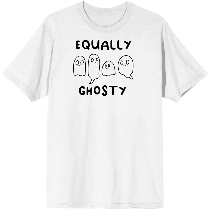 Halloween Cartoon Ghosts "Equally Ghosty" Men's White Graphic Tee, 1 of 4