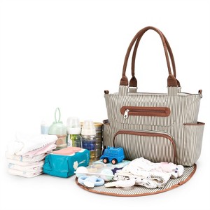 Babyluv"8-Piece Multifunctional Baby Diaper Bag Set for Parents with Changing Pad, Bottle Bag & More"BlackStripeDarkGrey&Khaki - 1 of 4