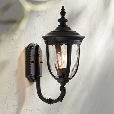 Black Texturized Outdoor Wall Light with Clear Hammered Glass