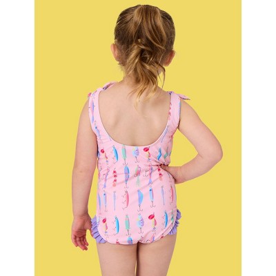 RuffleButts Baby/toddler Girls Upf50+ Tie Shoulder One Piece - Pink Gone Fishin, 5 — фото 3