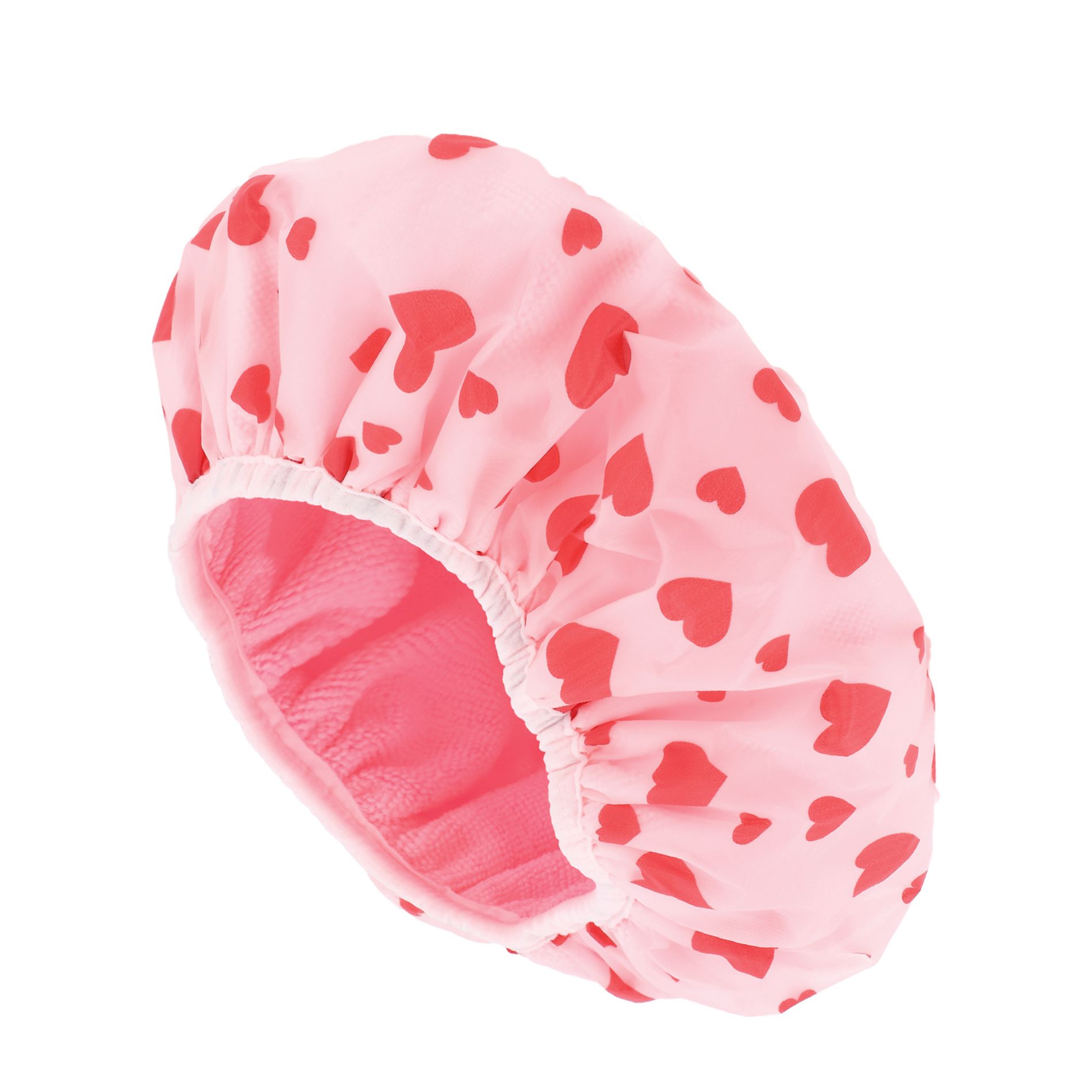 Unique Bargains Women's Heart Pattern Shower Cap Pink 1 Pc