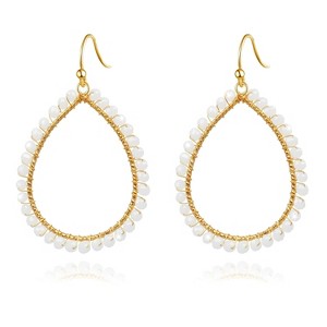 White Earrings for Women, White Hoop Earrings with Dangle Beads As Summer Jewelry, Boho Dangling Jewelry with Sparkly Crystal As Cowgirl Accessories - 1 of 4