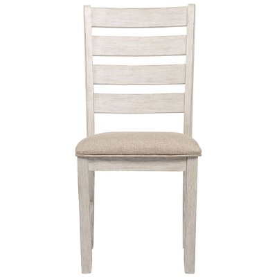 Skempton Coastal Chic White & Brown Upholstered Ladderback Side Chair