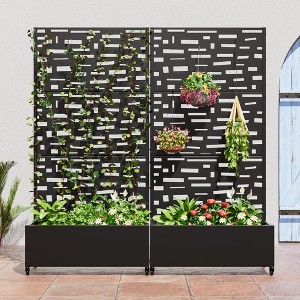 SpassWay Black Metal Planter Box with Trellis Raised Garden Bed with Arbor Privacy Screen with Wheels - 1 of 4